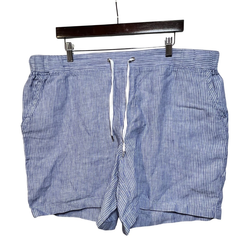 LL Bean Favorite Fit Blue White Striped 100% Linen Shorts Womens 20 Reg 501948